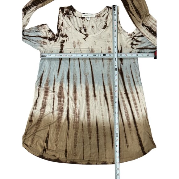 Karen Kane Womens Tunic Top Size M Brown Blue Tie Dye Cold Shoulder Sleeve - Picture 8 of 8